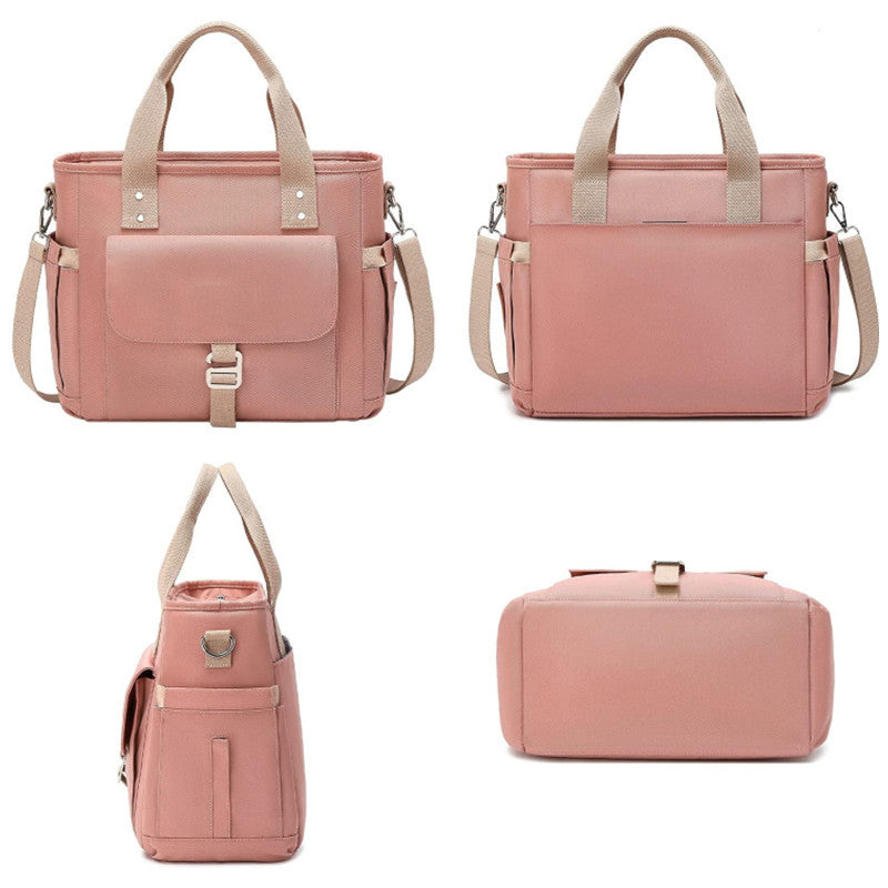 Pink Spacious Insulated Lunch Bag - Wide Open Design, Removable Strap, Side Water Bottle Pockets - Perfect for Work, Picnic & Travel