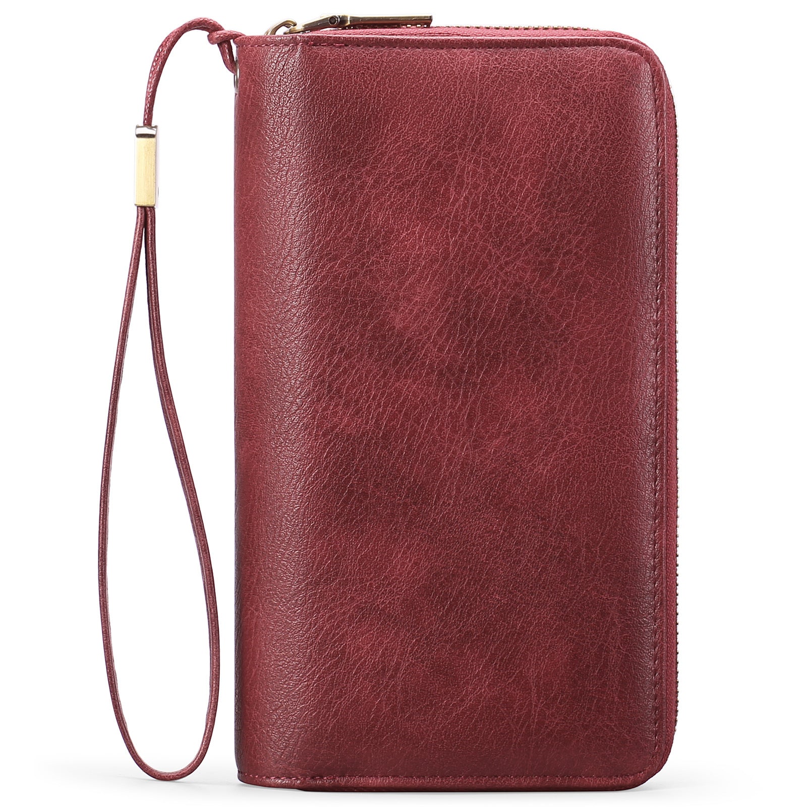 Red Double Zipper Women's Wallet - Large Capacity Clutch Organizer with Wristlet Strap