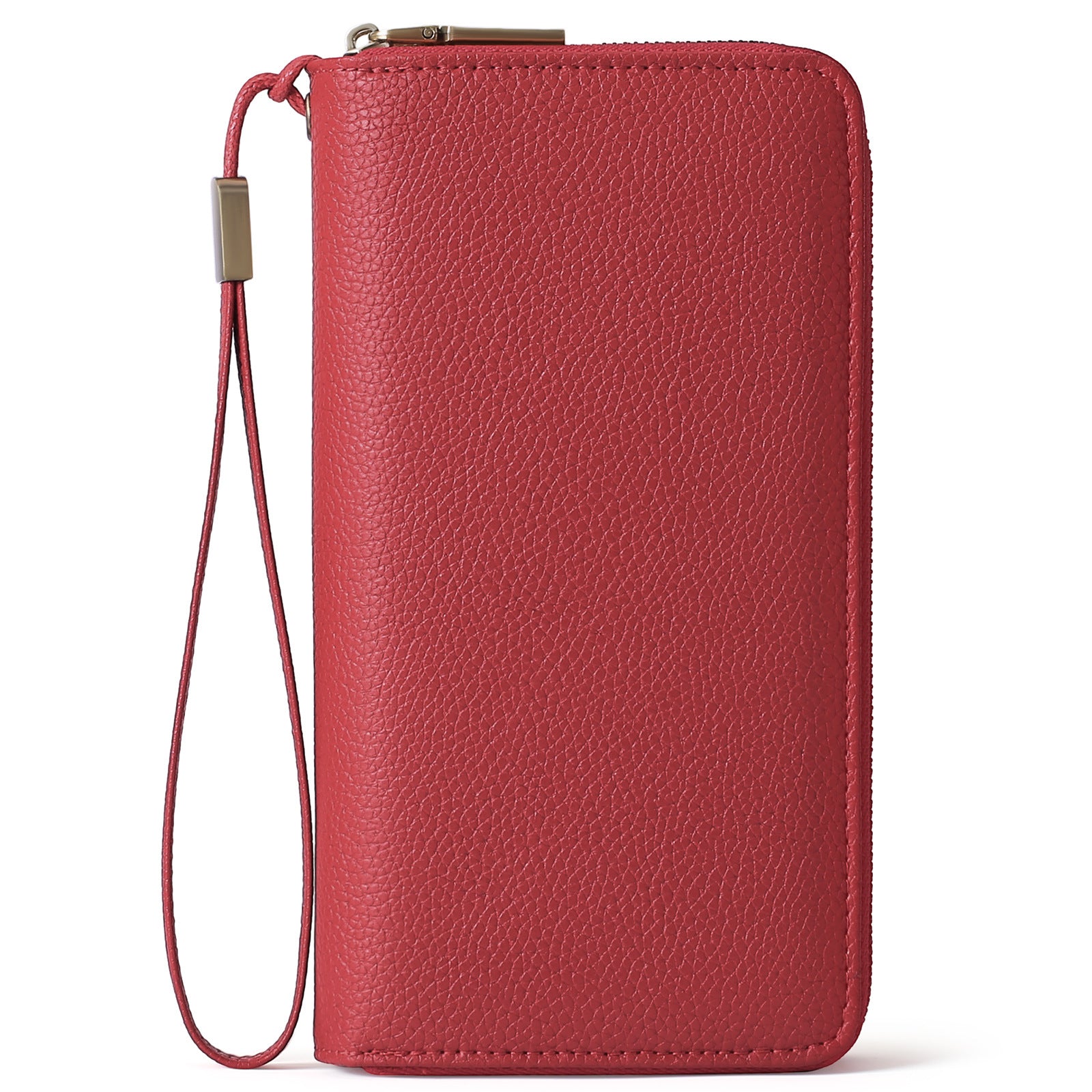 Red Double Zipper Women's Wallet - Large Capacity Clutch Organizer with Wristlet Strap