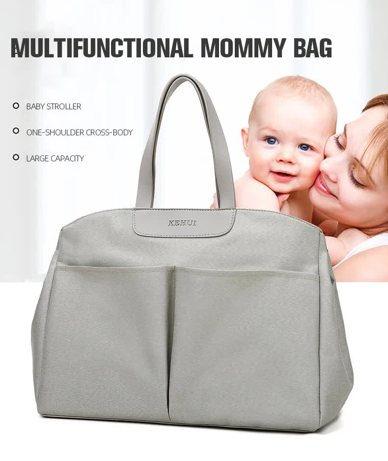Size Large Dark Blue Stylish Multi-Function Diaper Bag - Insulated Tote with Shoulder Strap for Baby Essentials