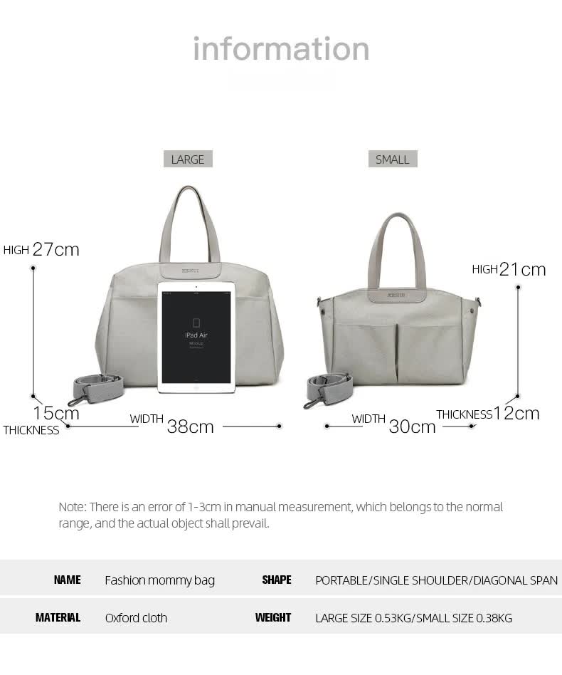 Size Large Khaki Stylish Multi-Function Diaper Bag - Insulated Tote with Shoulder Strap for Baby Essentials