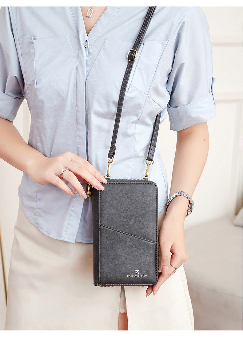 Dark Grey RFID Blocking Passport Wallet - Multi-Function Travel Organizer with Double Zipper and Crossbody Strap