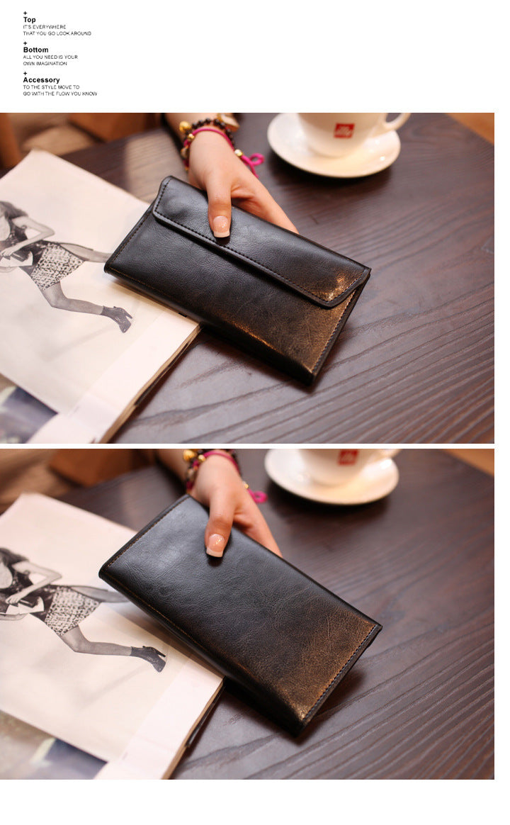 Claret Red Women's Genuine Leather Long Wallet - Slim Business Clutch with Snap Closure, Multi-Card Holder