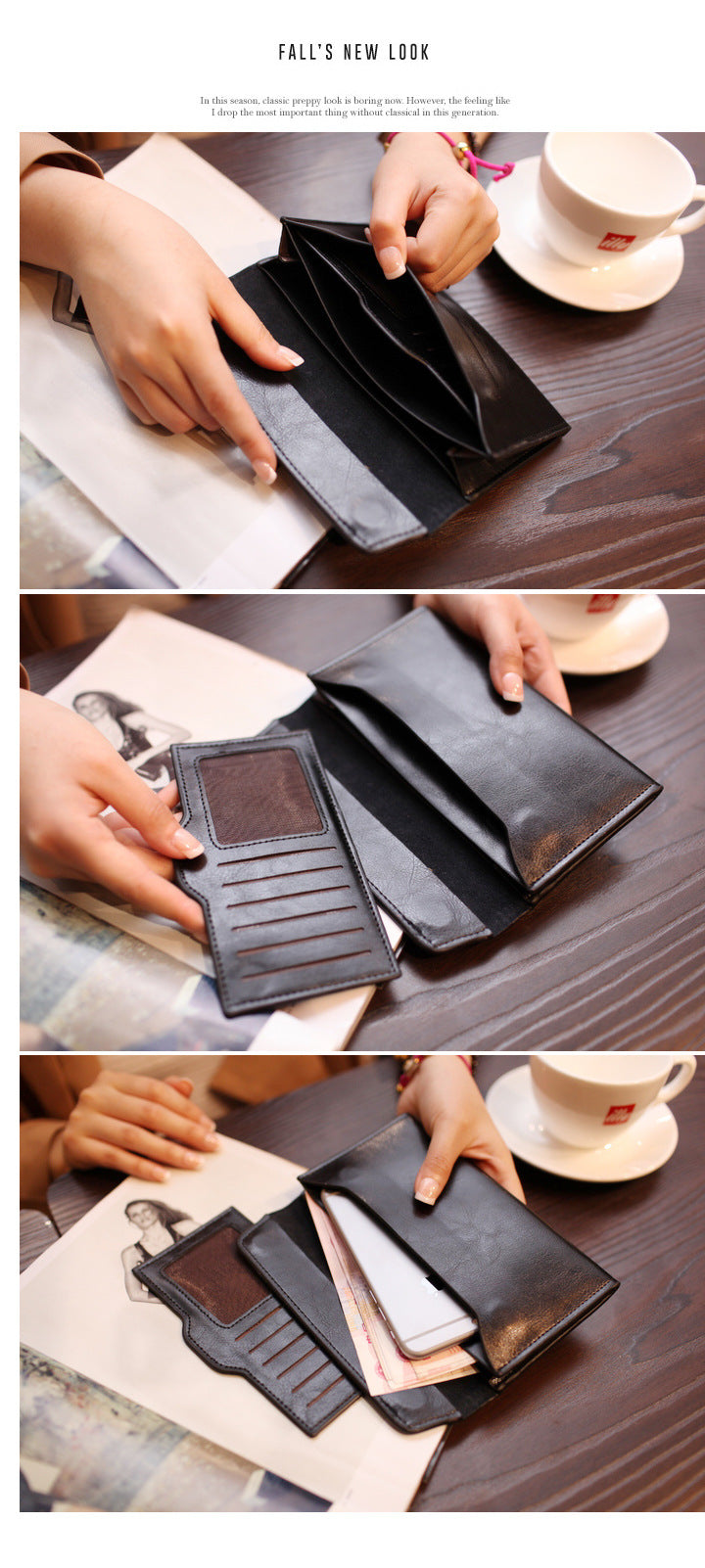 Claret Red Women's Genuine Leather Long Wallet - Slim Business Clutch with Snap Closure, Multi-Card Holder