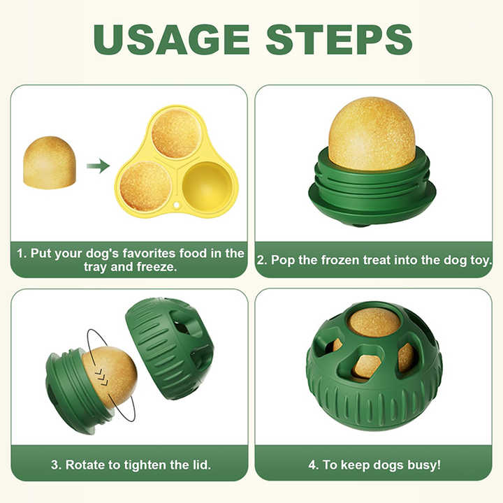 Grey Ball and Yellow Mold Pet Treat Dispensing Ball and Molding Set - Silicone Dog Chew Toy for Teeth Cleaning and Boredom Relief