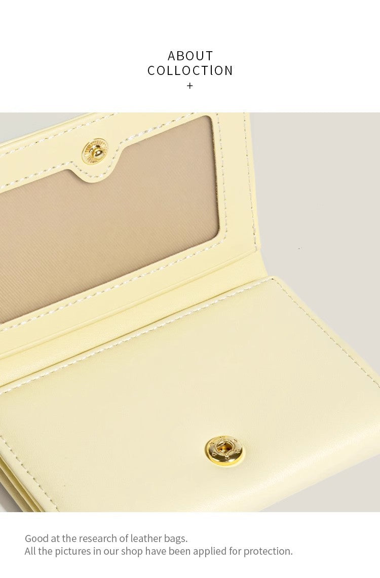 Blue Compact Women's Bow-Accent Wallet - Fresh Minimalist PU Leather Foldable Card Holder with Multiple Slots