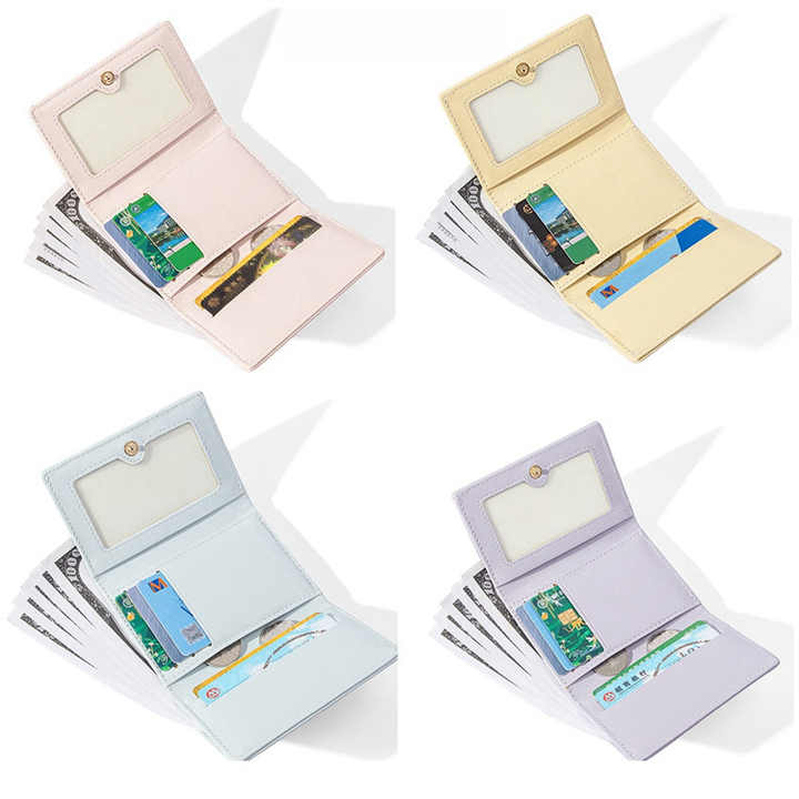 Blue Compact Women's Bow-Accent Wallet - Fresh Minimalist PU Leather Foldable Card Holder with Multiple Slots