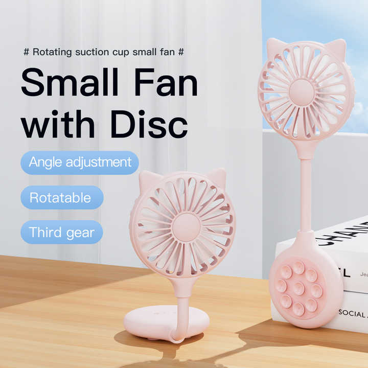 2 Pcs Pink Portable USB Mini Fan with Suction Cup - 360-Degree Adjustable Foldable Desktop Fan with 3 Speed Settings