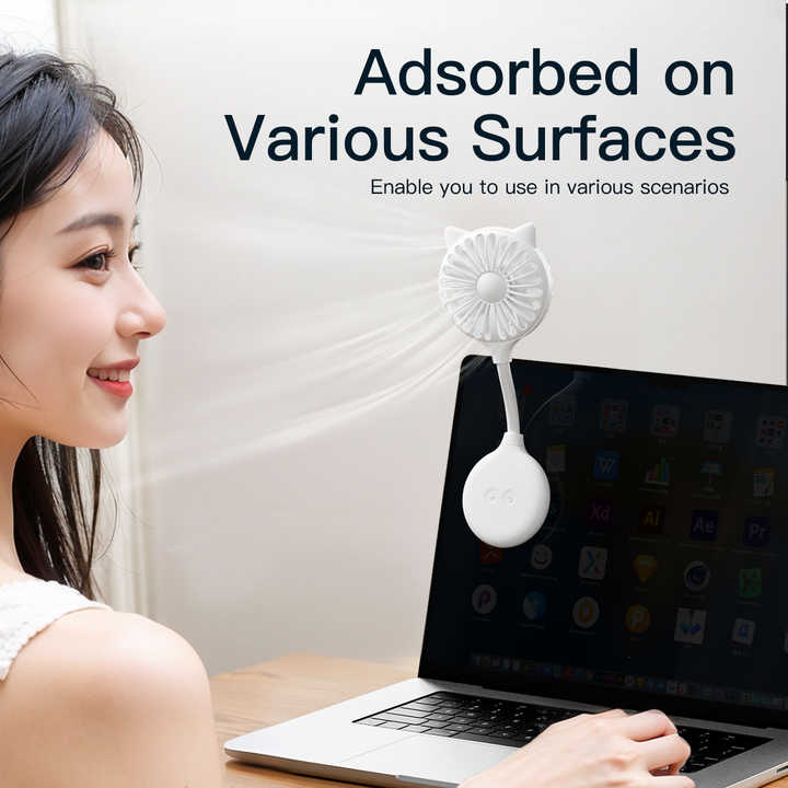 2 Pcs White Portable USB Mini Fan with Suction Cup - 360-Degree Adjustable Foldable Desktop Fan with 3 Speed Settings