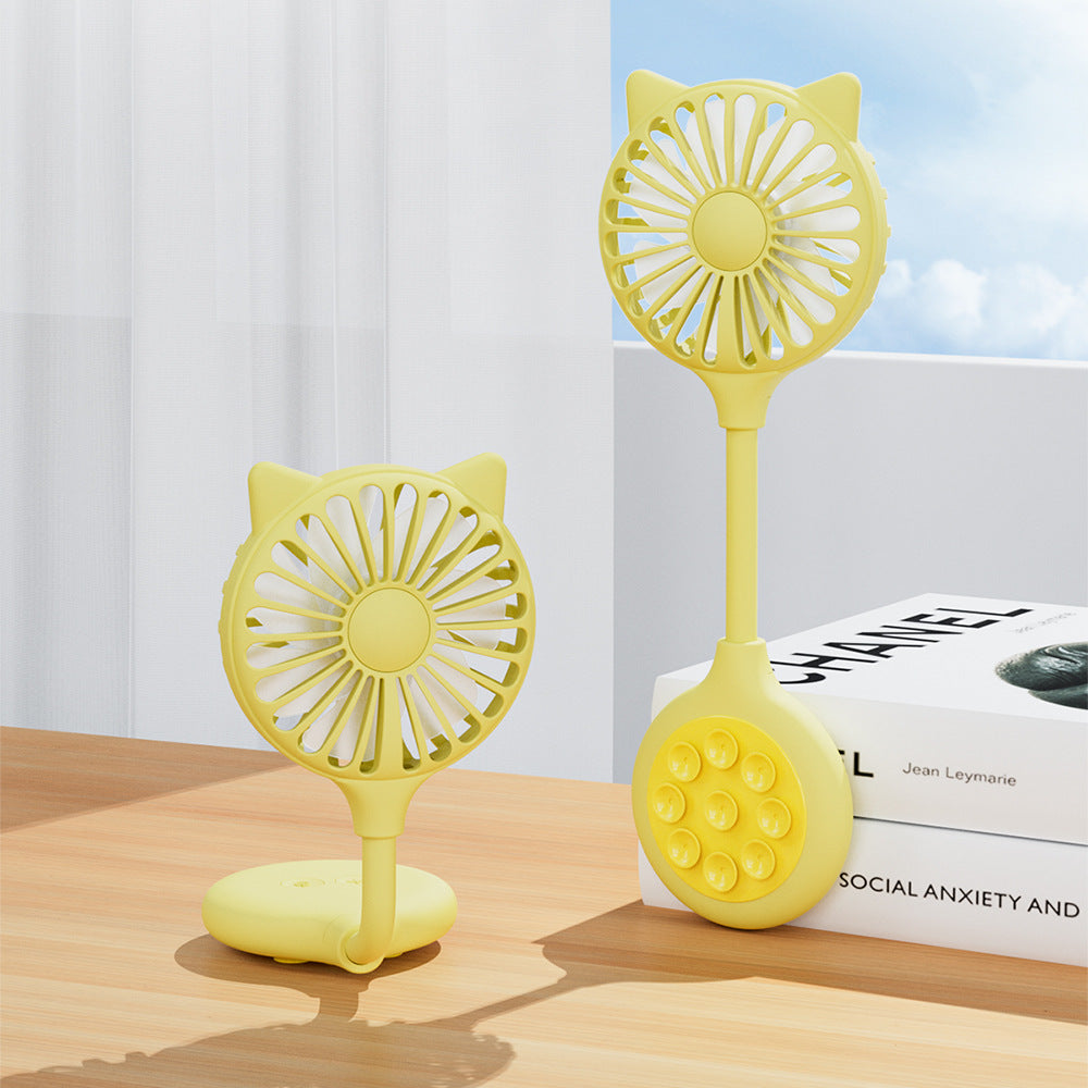 2 Pcs Yellow Portable USB Mini Fan with Suction Cup - 360-Degree Adjustable Foldable Desktop Fan with 3 Speed Settings
