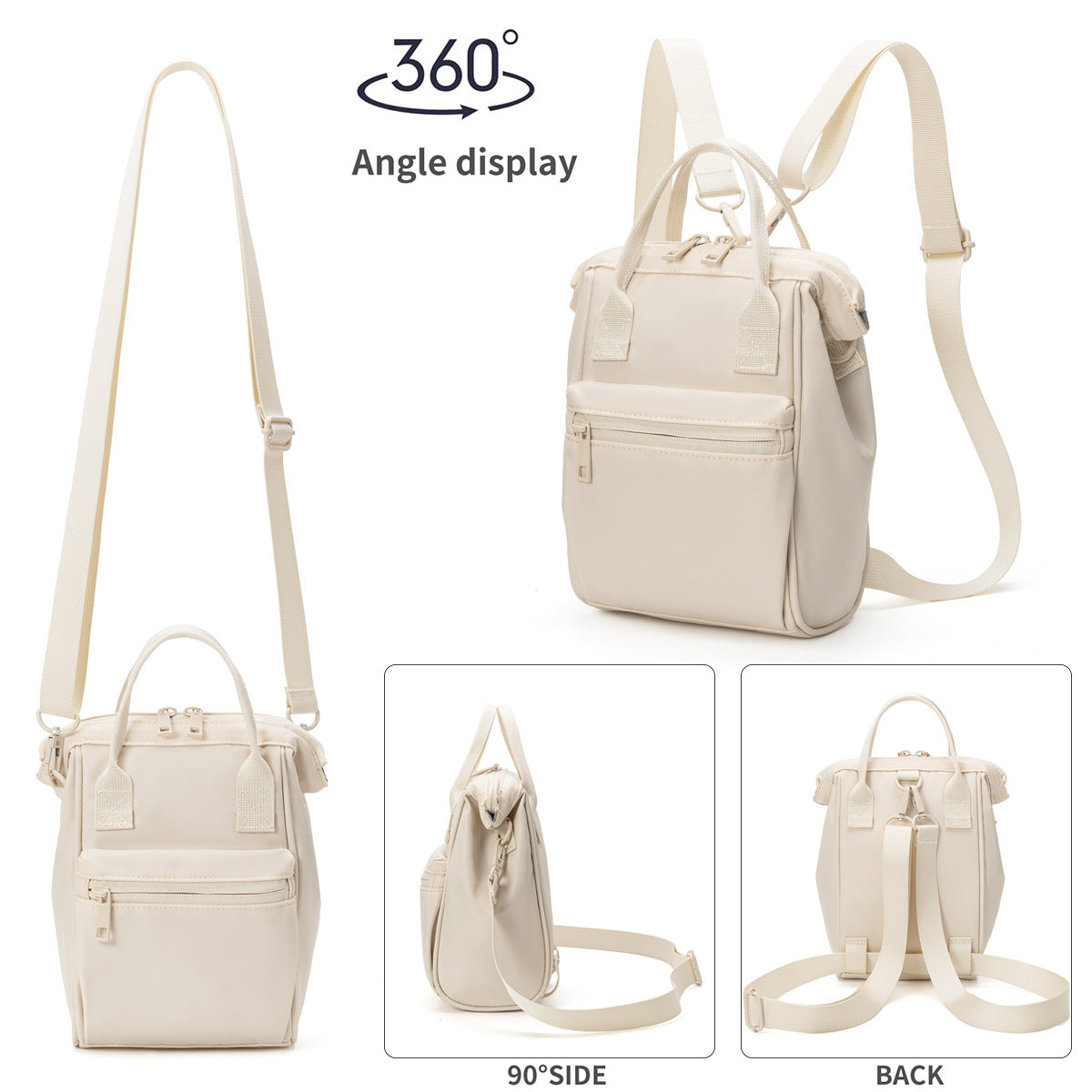 Black Mini Waterproof Oxford Backpack - Lightweight 263g Travel Crossbody Bag with Adjustable Straps
