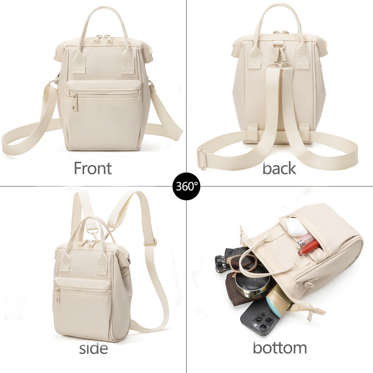 Brown Mini Waterproof Oxford Backpack - Lightweight 263g Travel Crossbody Bag with Adjustable Straps