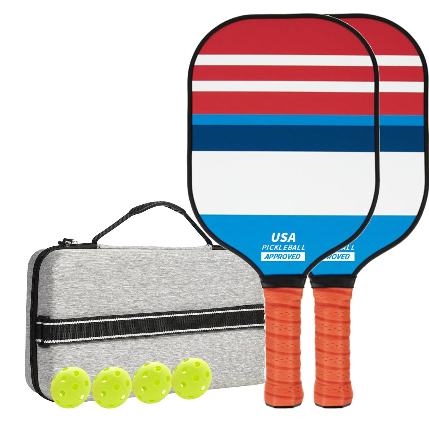 Style 1 Colorful Geometric Patterns Fiberglass Pickleball Paddle Set - 2 Paddles, 4 Balls, and Portable Carry Bag for Outdoor Play