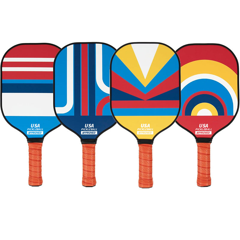Style 2 Colorful Geometric Patterns Fiberglass Pickleball Paddle Set - 2 Paddles, 4 Balls, and Portable Carry Bag for Outdoor Play