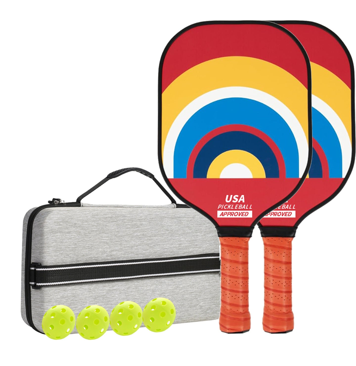 Style 3 Colorful Geometric Patterns Fiberglass Pickleball Paddle Set - 2 Paddles, 4 Balls, and Portable Carry Bag for Outdoor Play