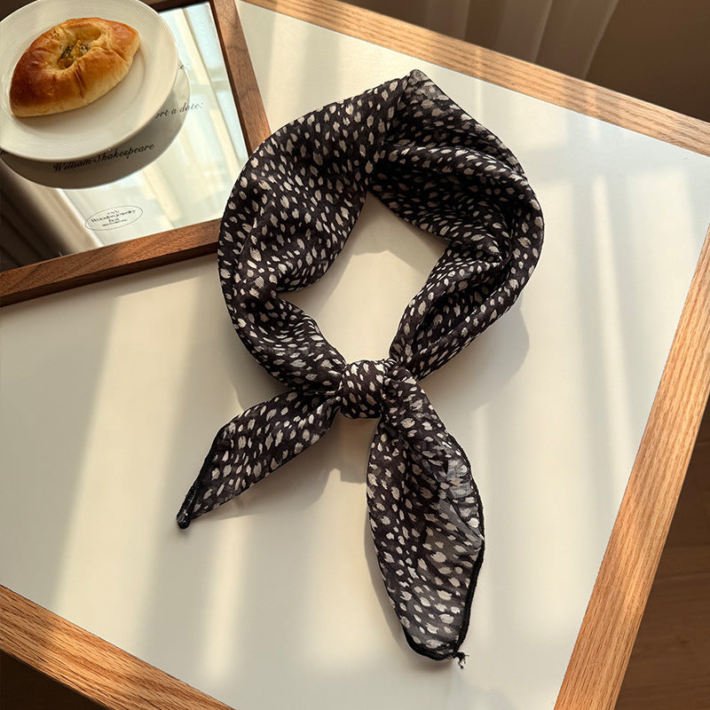 Style 2 Black Versatile Patterned Square Scarf | 65x65cm Lightweight Polyester Neckerchief Headband | Vintage Polka Dot & Floral