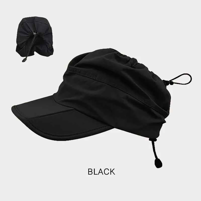Black Foldable Quick-Dry Summer Sports Visor Hat UPF 50+ Adjustable Outdoor Sun Cap