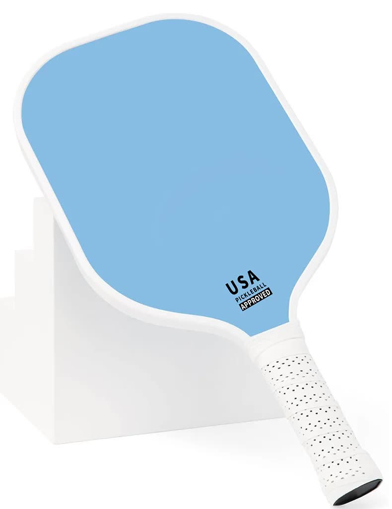 Light Blue Fiberglass Pickleball Paddle Set - 2 Minimalist Paddles, 4 Balls, and Carry Bag for Outdoor Play