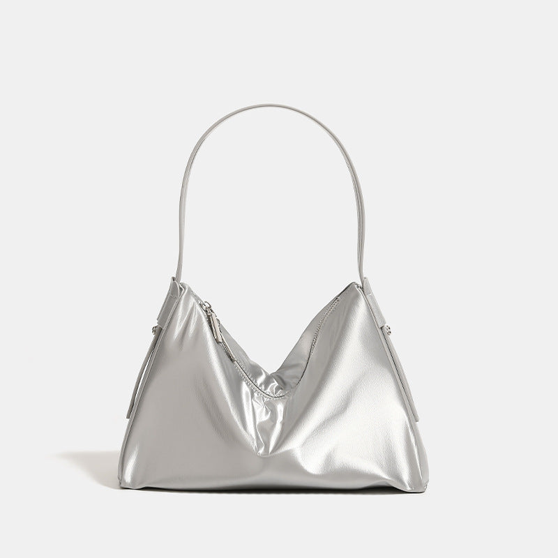 Silver Luminous Silver Nylon Underarm Shoulder Bag - Convertible Crossbody Hobo with Pouch - Lightweight & Modern