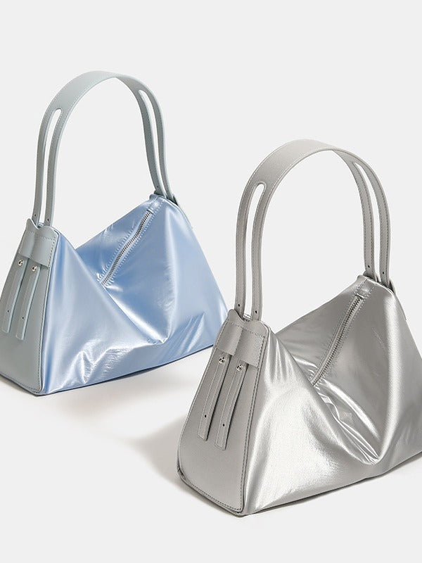 Silver Luminous Silver Nylon Underarm Shoulder Bag - Convertible Crossbody Hobo with Pouch - Lightweight & Modern