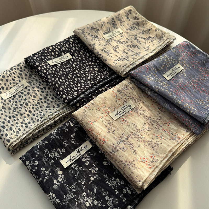 Style 8 Black Spots On White Background Versatile Patterned Square Scarf | 65x65cm Lightweight Polyester Neckerchief Headband | Vintage Polka Dot & Floral