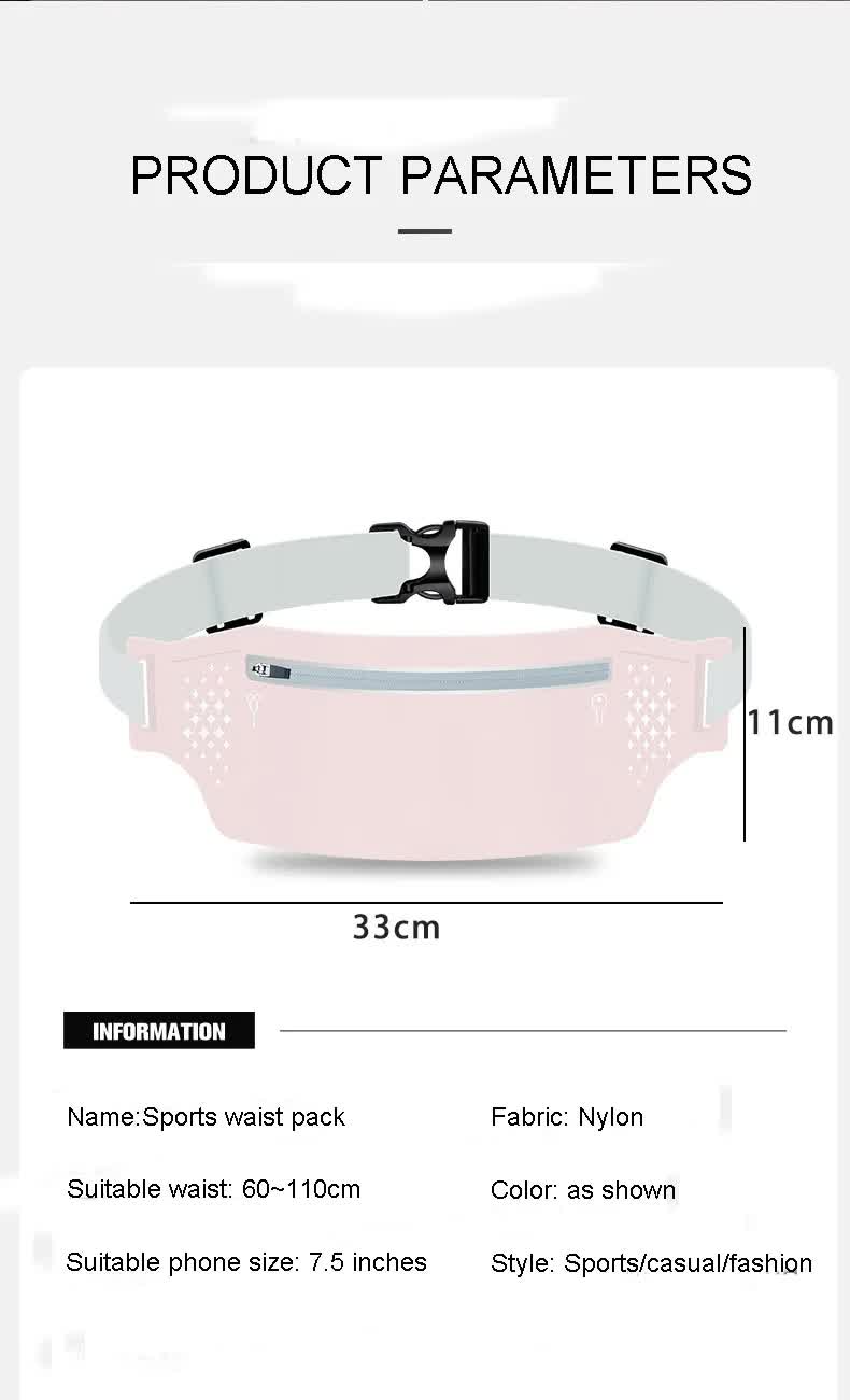 2 Pcs Grey Lightweight Women's Running Waist Bag - Splash-Proof Fitness Belt with Stretchable Phone Storage