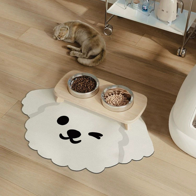 2 Pcs Style 6 Grey and Green Puppy pattern Cartoon Pet Feeding Mat for Cats & Dogs - Absorbent Diatom Mud Splash-Proof Mat, Easy to Clean