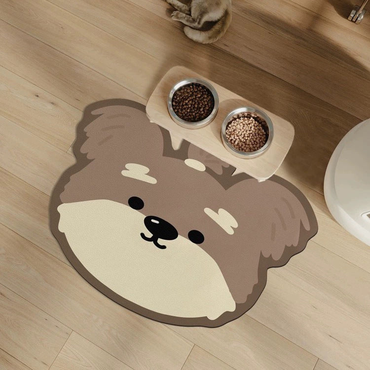 2 Pcs Style 8 White and Blue Puppy pattern Cartoon Pet Feeding Mat for Cats & Dogs - Absorbent Diatom Mud Splash-Proof Mat, Easy to Clean