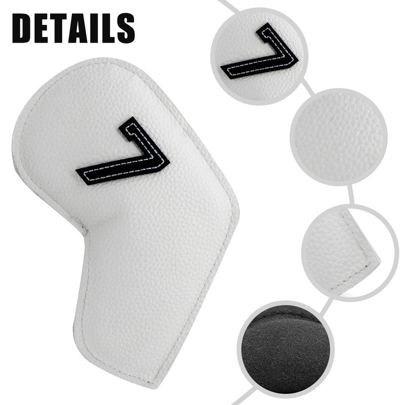 Black Golf Iron Head Covers Set of 10 - Waterproof PU Leather Club Protectors with Embroidered Numbers (3-9, P, A, S)