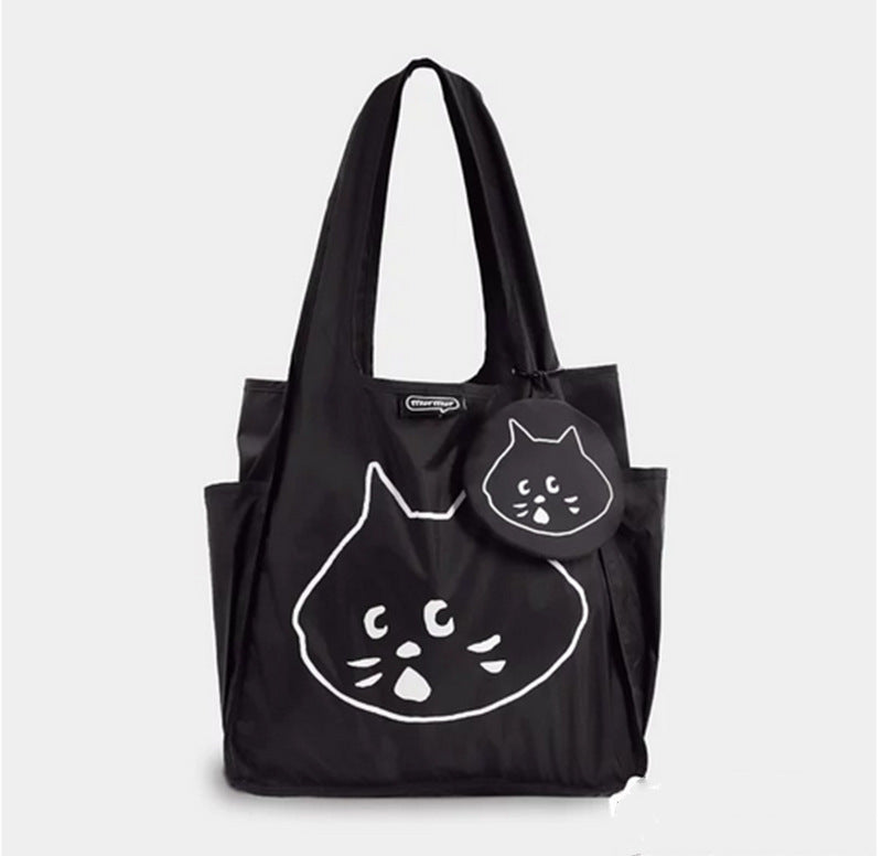 Black Foldable Waterproof Shopping Tote Bag Set - Large Capacity Lightweight Reusable Grocery Bag with Matching Pouch