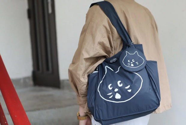 Black Foldable Waterproof Shopping Tote Bag Set - Large Capacity Lightweight Reusable Grocery Bag with Matching Pouch