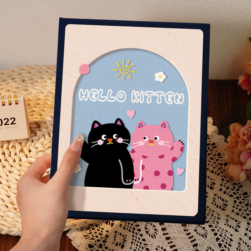 Cover 4 Colorful Cartoon cat pattern 6-Inch 100-Photo Cartoon Cat Album - Large Capacity Family Photo Storage Book with Suede and Crystal Cover