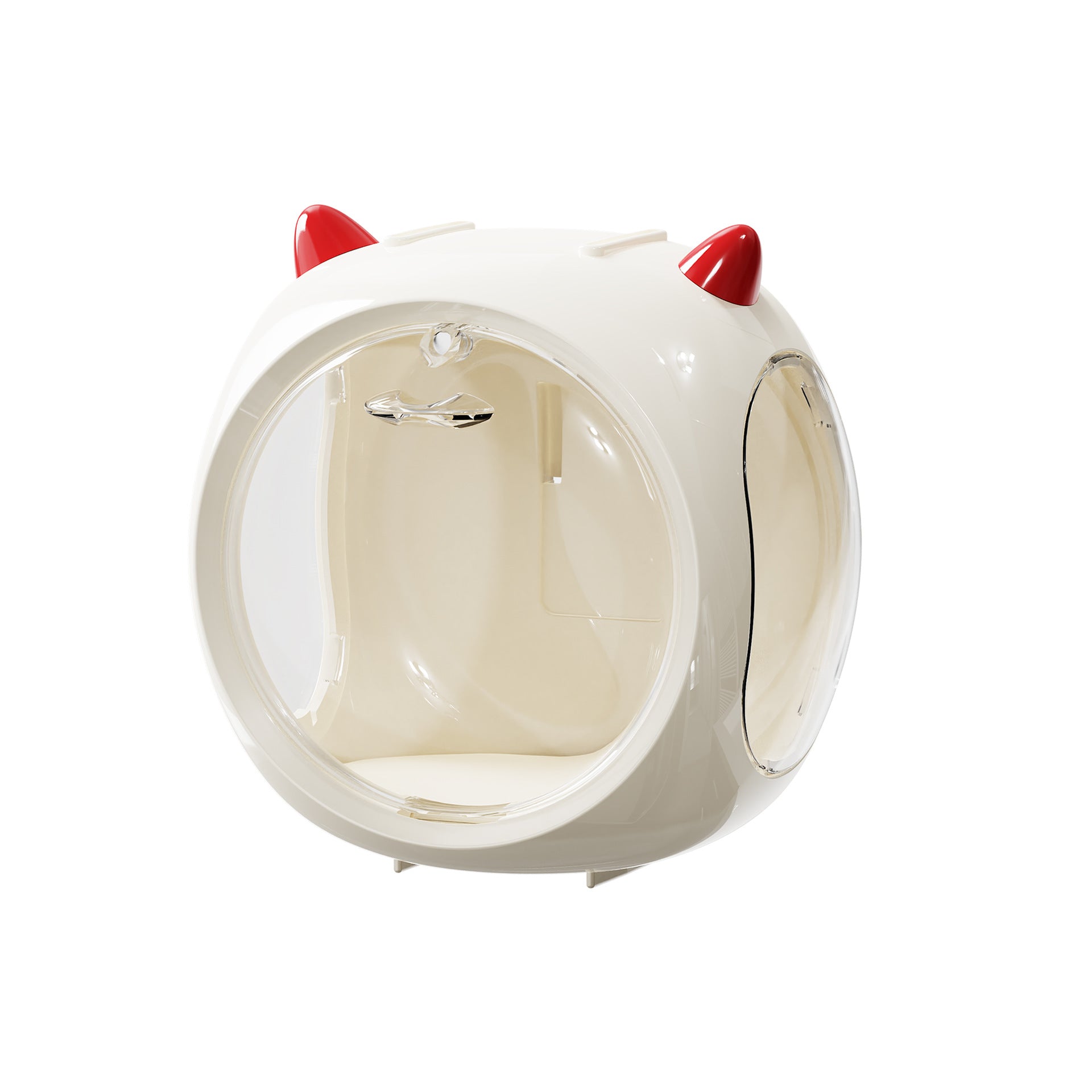 Beige And Red Horn Acrylic Blind Box Display Case - Transparent Dustproof Storage for Figures and Collectibles(The model is a shooting prop and is not included)