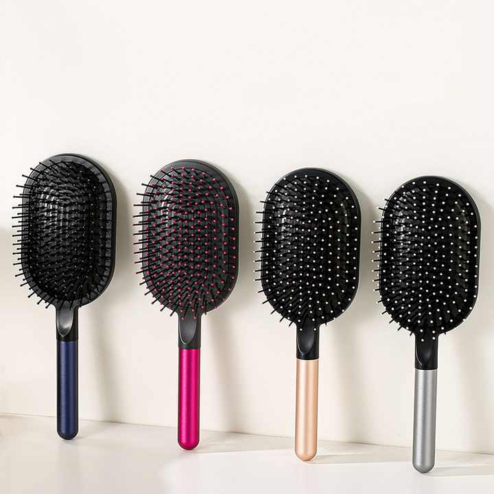 Champagne Air Cushion Massage Paddle Brush & Wide Tooth Comb Set - Gentle Detangling for All Hair Types