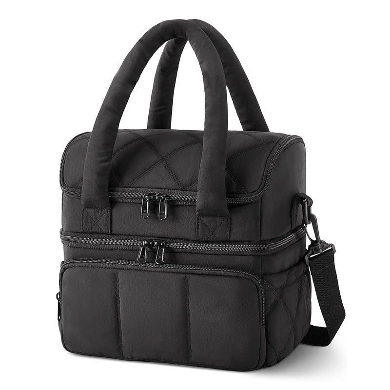 Black Chic Double Deck Insulated Lunch Bag - Leakproof Cooler Tote for Women