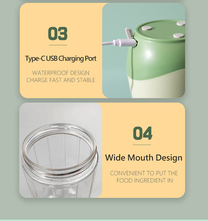 White Portable USB Blender 500ml - Rechargeable Mini Juicer for Smoothies On-the-Go