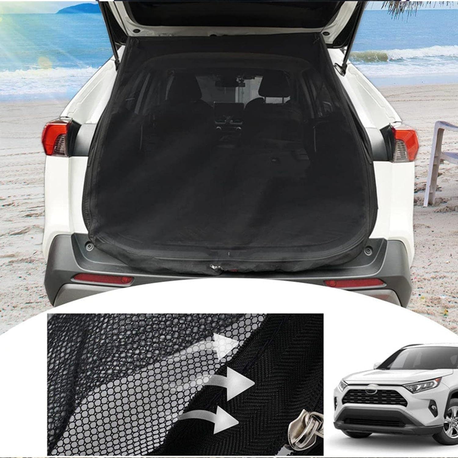 Size XL Black Tailgate Mosquito Net Screen - Magnetic Bug Protection for Boot Opening