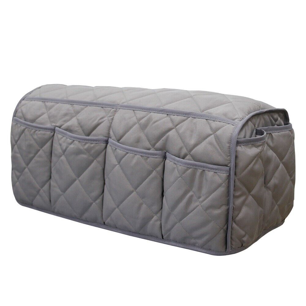 2 Pcs Grey Quilted Sofa Armrest Organizer Caddy - Multi-Pocket Remote Control Holder Bag