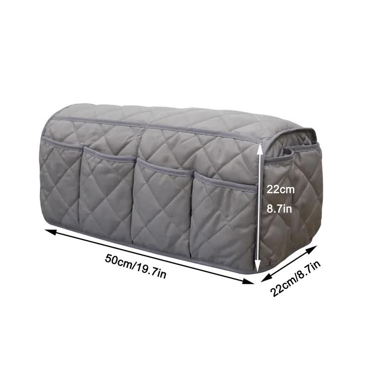 2 Pcs Blue Quilted Sofa Armrest Organizer Caddy - Multi-Pocket Remote Control Holder Bag