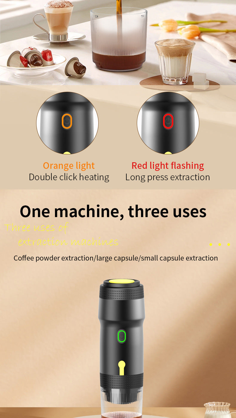 White 3-in-1 Portable Electric Espresso Maker - Rechargeable Travel Coffee Machine for Capsules & Ground Coffee