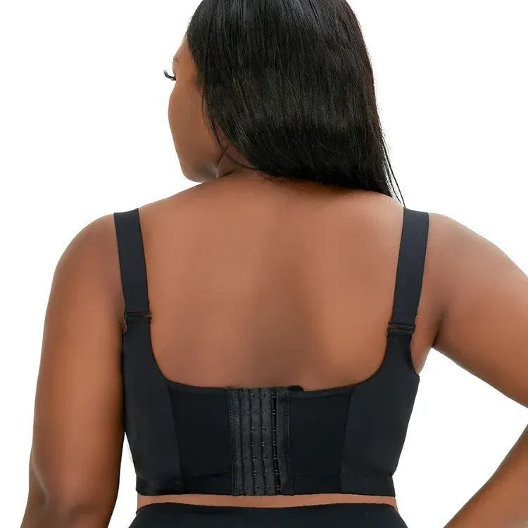 34/75E Black Plus-Size Seamless Underwire Bra - Lift & Support Deep V Sports Back Design