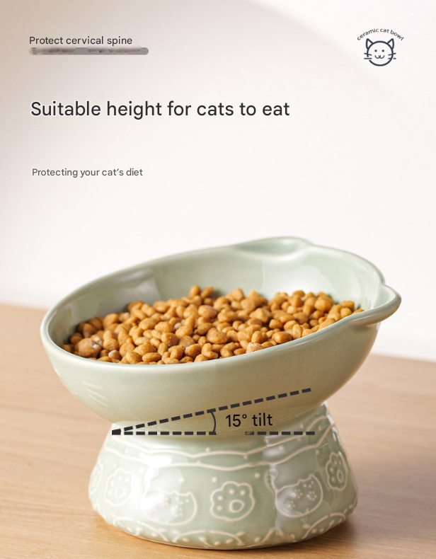 Green Vintage Slow Feeder Ceramic Pet Bowl - Anti-Choke Wide-Mouth Design for Cats & Dogs, Prevents Black Chin