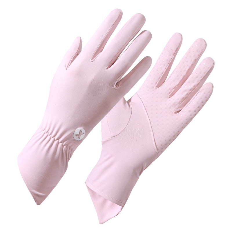 Pink Women's UV-Protective Ice Silk Gloves - Breathable Non-Slip Fingerless Summer Sports Gloves