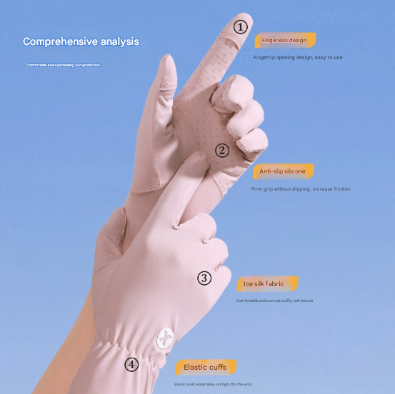 Pink Women's UV-Protective Ice Silk Gloves - Breathable Non-Slip Fingerless Summer Sports Gloves