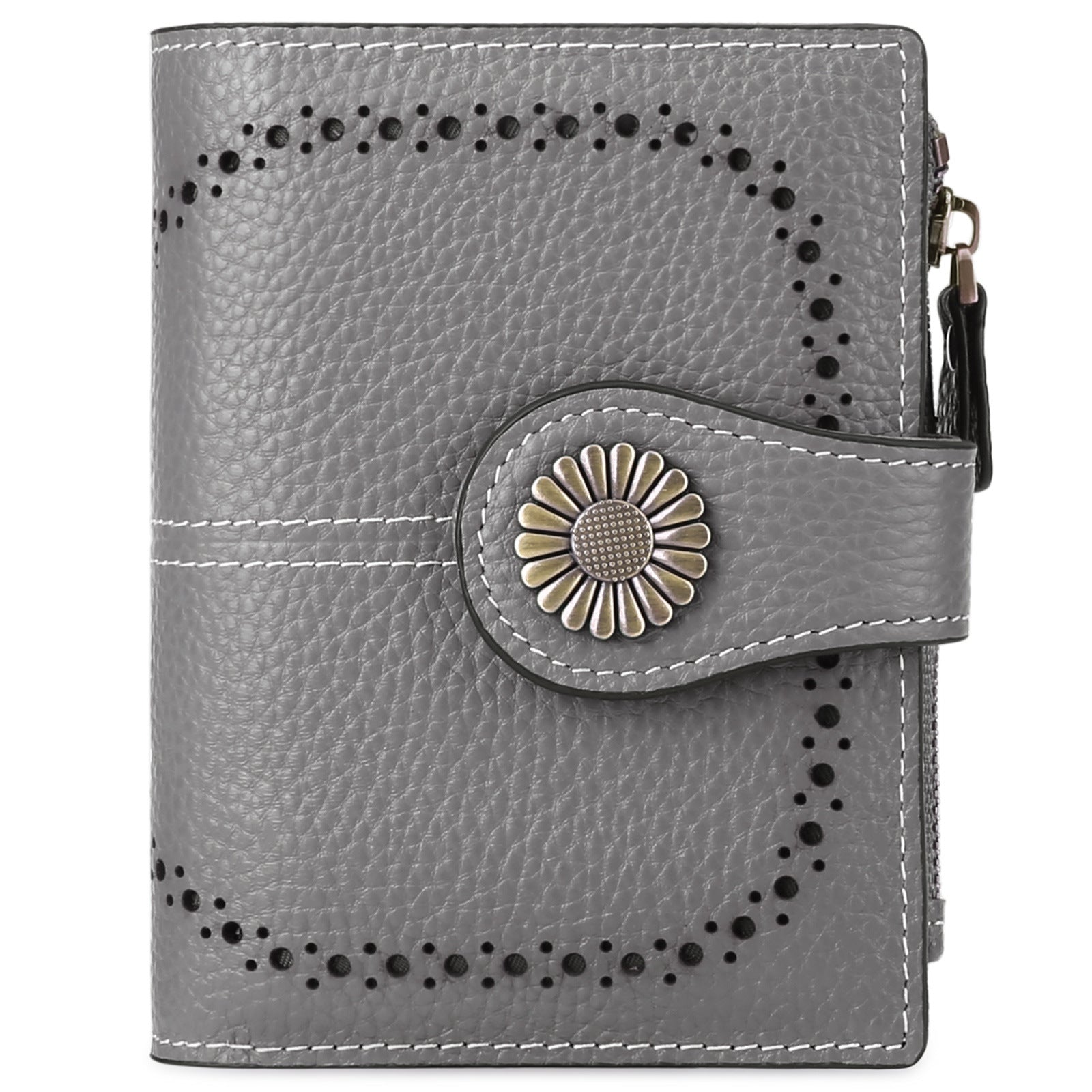 Dark Gray (Wrestling) Women's Short Leather Wallet - European Style Waxed Leather Coin Purse with Zipper Card Holder in Red