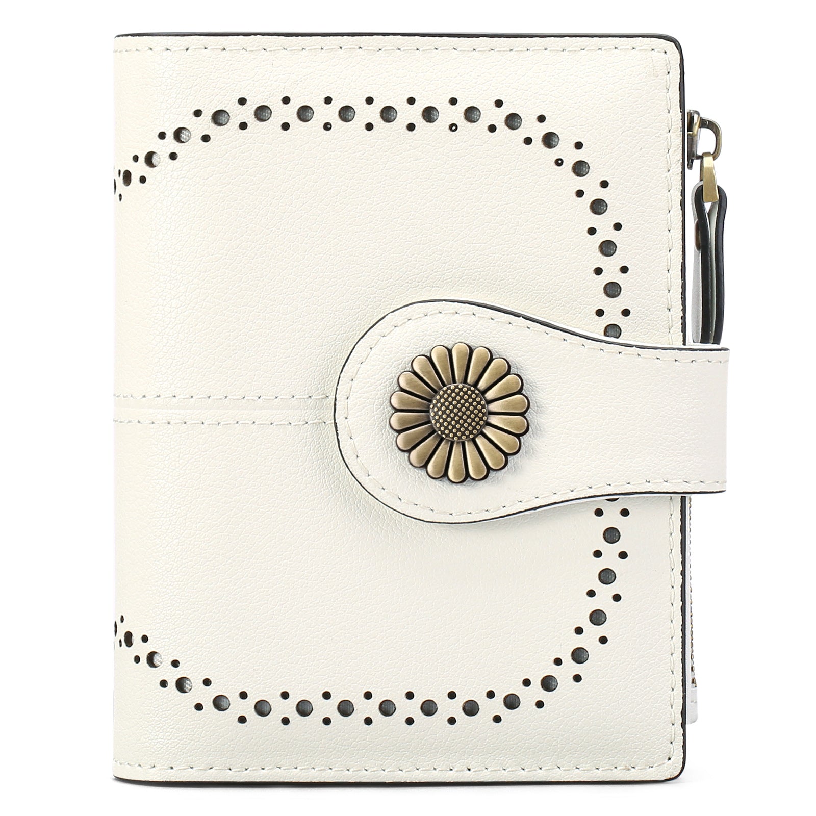 White(Star Napa) Women's Short Leather Wallet - European Style Waxed Leather Coin Purse with Zipper Card Holder in Red