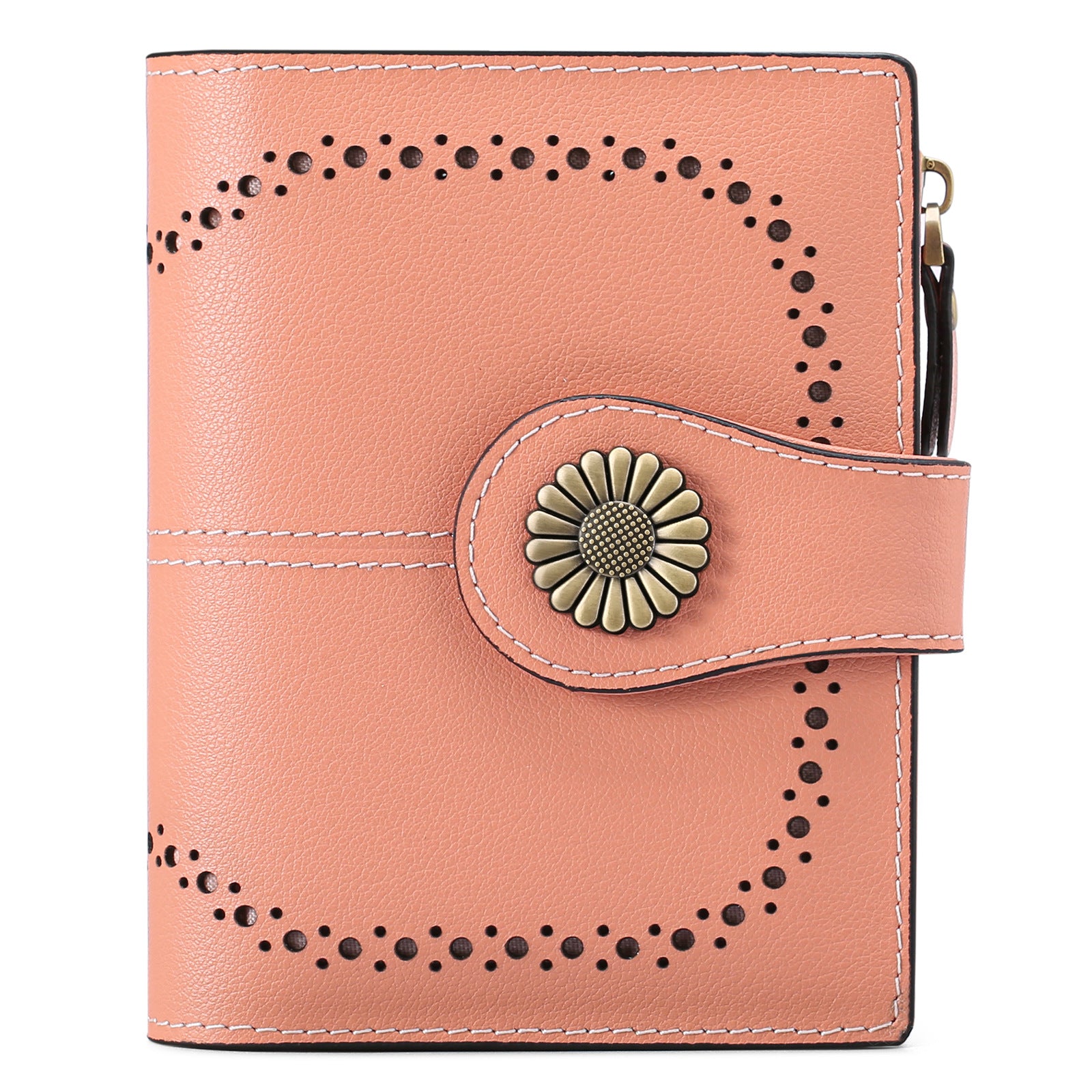 Pink(Star Napa) Women's Short Leather Wallet - European Style Waxed Leather Coin Purse with Zipper Card Holder in Red