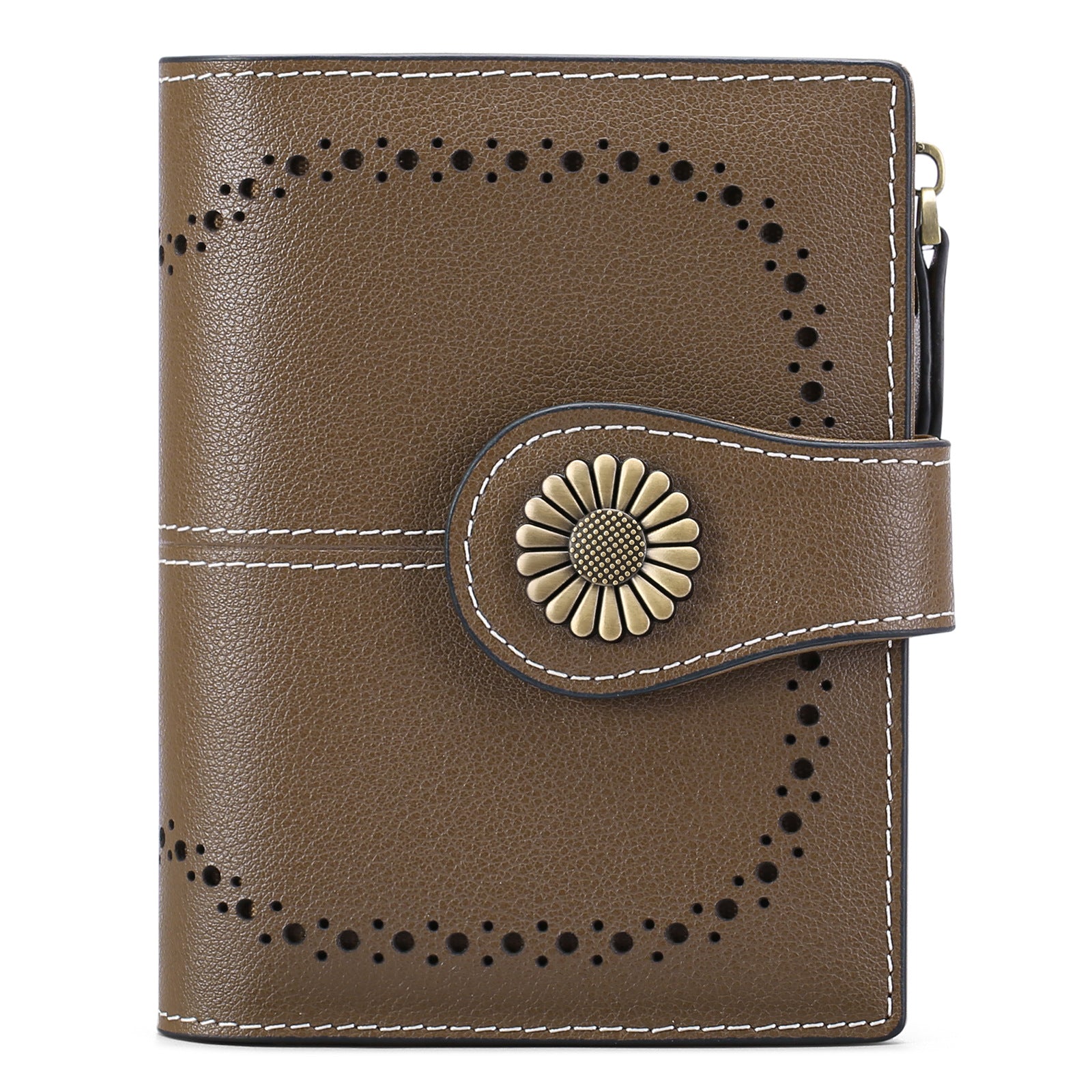 Brown(Star Napa) Women's Short Leather Wallet - European Style Waxed Leather Coin Purse with Zipper Card Holder in Red