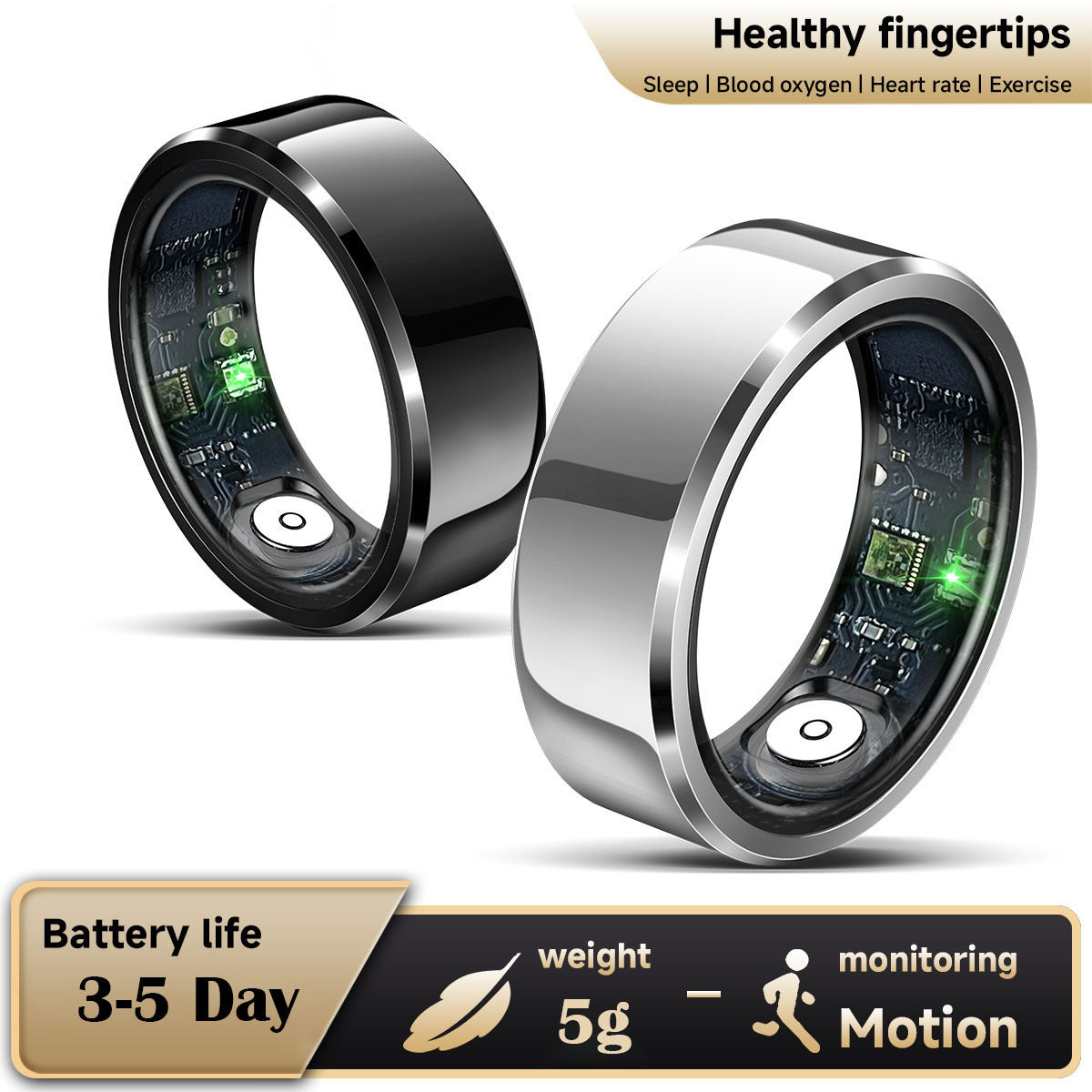 Rose Gold Round 0.71inch Smart Ring with Heart Rate and Sleep Tracking - IP68 Waterproof Fitness Tracker with Step Counter