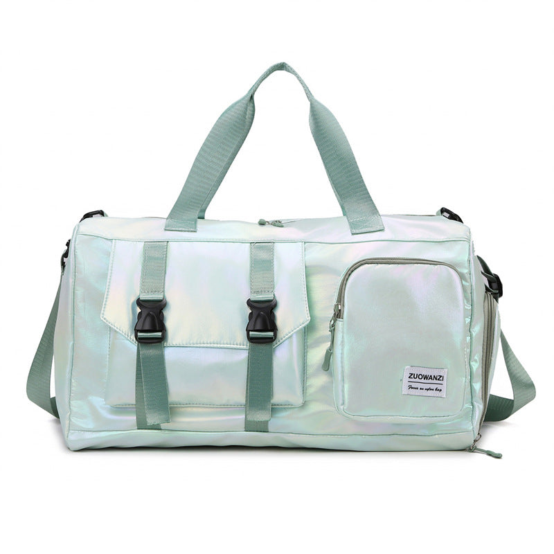 Light Green Iridescent Gym Bag with Wet-Dry Separation - Large Capacity Travel and Fitness Duffel